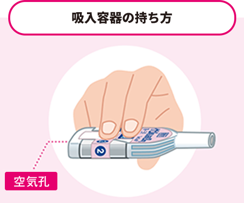 吸入容器の持ち方 空気孔をふさがないように持つ