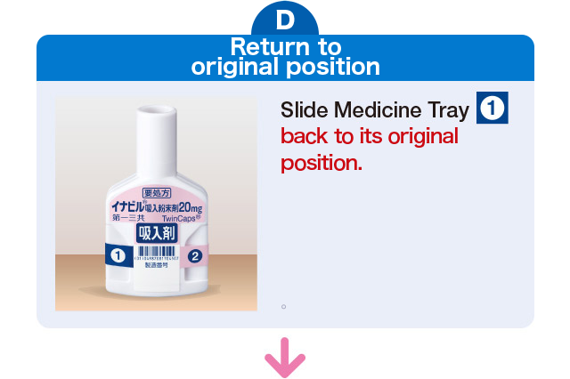 D Return to original position. Slide Medicine Tray 1 back to its original position.