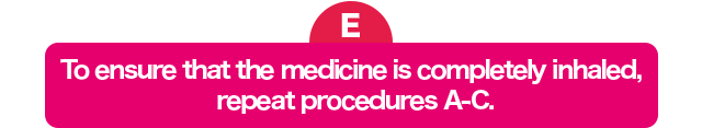 E To ensure that the medicine is completely inhaled, repoeat procedures A-C.